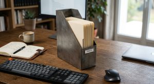 Pièce métallique pour organiser un bureau : trieur métal