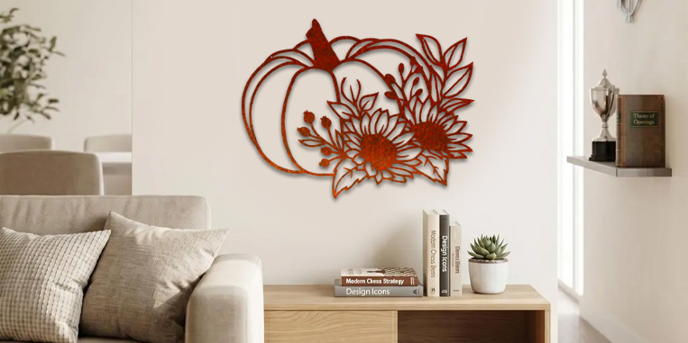 Décoration en métal pour l'automne : citrouille murale